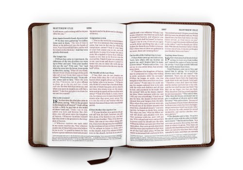 ESV Large Print Compact Bible, Brown, Imitation Leather, Compact, Concordance, Ribbon Market, Gilded Edges, Red Letter, Sewn Binding, Cross Design