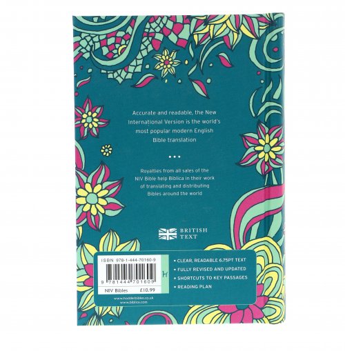 NIV Pocket Bible, Teal, Hardback, Bible Guide, Help & Guidance, Reading Guide, Floral Design