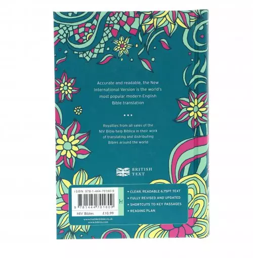 NIV Pocket Bible, Teal, Hardback, Bible Guide, Help & Guidance, Reading Guide, Floral Design