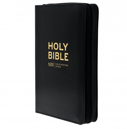 NIV Pocket Bible, Black, Bonded Leather, Zip, Gilt Edged Pages, Ribbon Marker, Notes and Bookmarks