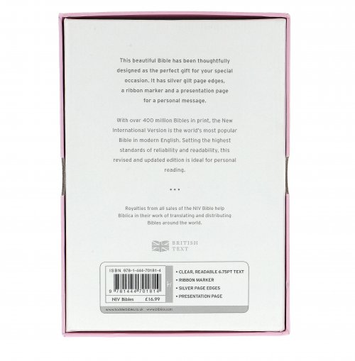 NIV Pocket Bible, Pink, Imitation Leather, Boxed, Gilt Edged, Ribbon Marker, Anglicised, Bible Reading Plan, Timeline, Book Overview, Helpful Bible Passages