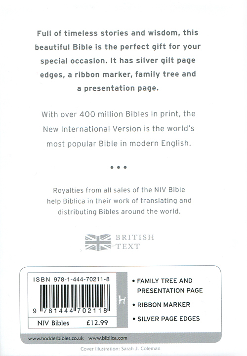 NIV Tiny Christening Bible, White, Hardback, Anglicised, Easy-Read, Shortcuts, Reading Plan, Timeline, Overviews, Quick Links , Ribbon Marker, Silver Gilt Edges