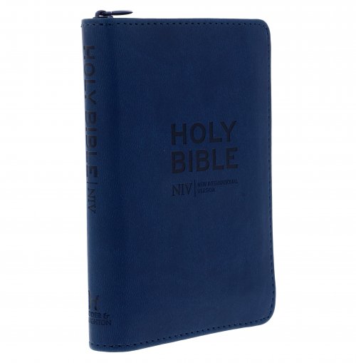 NIV Tiny Bible, Navy, Imitation Leather, Anglicised, Zipped, Presentation Box, Ribbon Marker