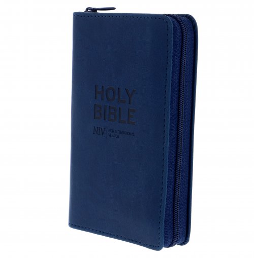 NIV Tiny Bible, Navy, Imitation Leather, Anglicised, Zipped, Presentation Box, Ribbon Marker