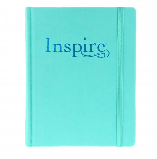 NLT Inspire Colouring, Bible, Turquoise, Hardback, Two-inch-wide ruled margins, Line-art illustrations, Colour-in Scripture art, Ribbon marker, Elastic band closure