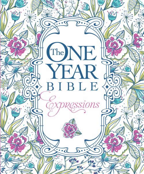 NLT The One Year Bible Expressions Devotional Bible for Women White Paperback Journaling Bible Wide Margin Adult Colouring Devotional Presentation Page Illustrated Bible