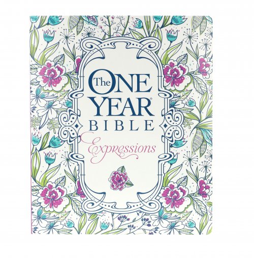 NLT The One Year Bible Expressions Devotional Bible for Women White Paperback Journaling Bible Wide Margin Adult Colouring Devotional Presentation Page Illustrated Bible