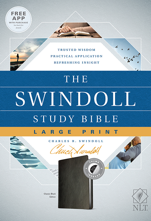 The NLT Swindoll Study Bible, Large Print, Black, Indexed