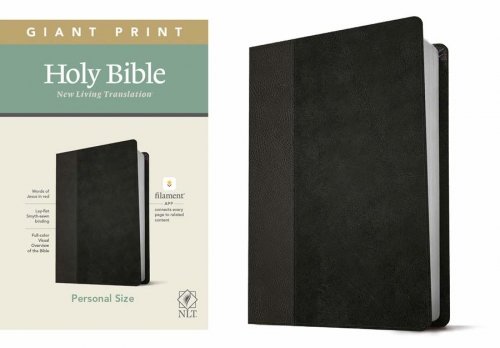 NLT Personal Size Giant Print Bible, Filament Enabled (LeatherLike, Black/Onyx, Red Letter)