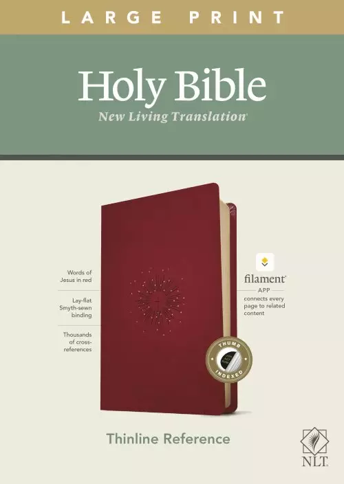 NLT Large Print Thinline Reference Bible, Filament Enabled (LeatherLike, Aurora Cranberry, Indexed, Red Letter)