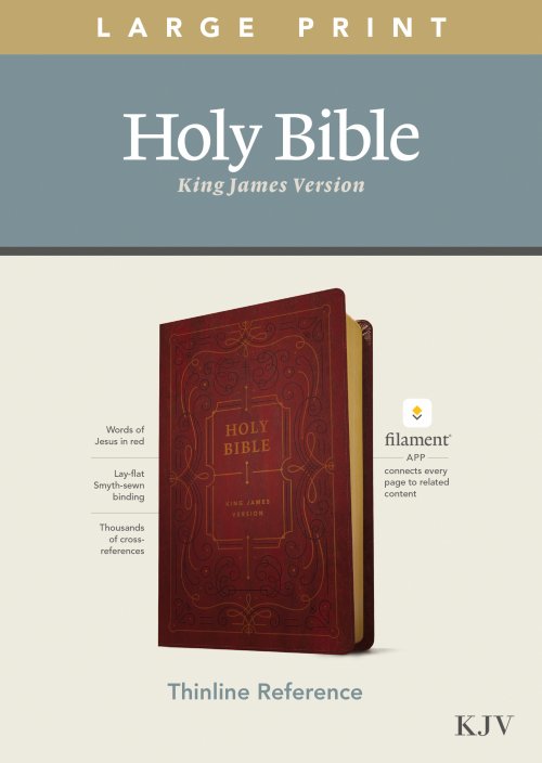 KJV Large Print Thinline Reference Bible, Filament Enabled (LeatherLike, Ornate Burgundy, Red Letter)