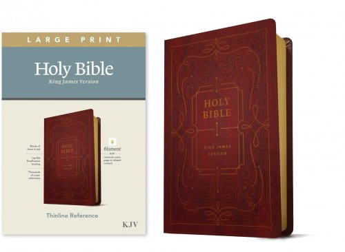 KJV Large Print Thinline Reference Bible, Filament Enabled (LeatherLike, Ornate Burgundy, Red Letter)