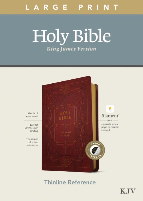 KJV Large Print Thinline Reference Bible, Filament Enabled (LeatherLike, Ornate Burgundy, Indexed, Red Letter)