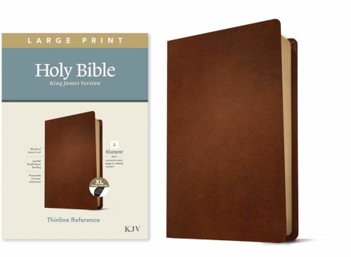 KJV Large Print Thinline Reference Bible, Filament Enabled (Genuine Leather, Brown, Indexed, Red Letter)