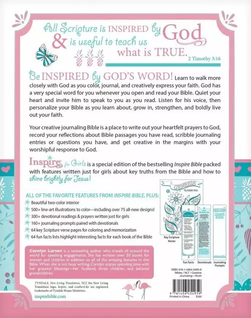 NLT Inspire Bible for Girls, Pink, Imitation Leather