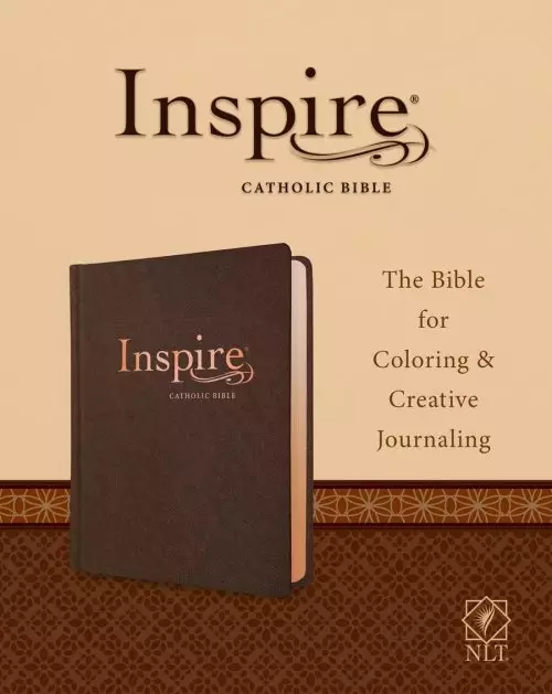 NLT Inspire Catholic Bible, Brown, Imitation Leather, Colouring, Journaling, Scripture Art, Wide Margins, Gift, Ribbon Marker