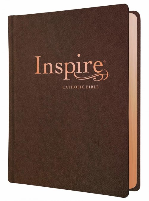 NLT Inspire Catholic Bible, Brown, Imitation Leather, Colouring, Journaling, Scripture Art, Wide Margins, Gift, Ribbon Marker