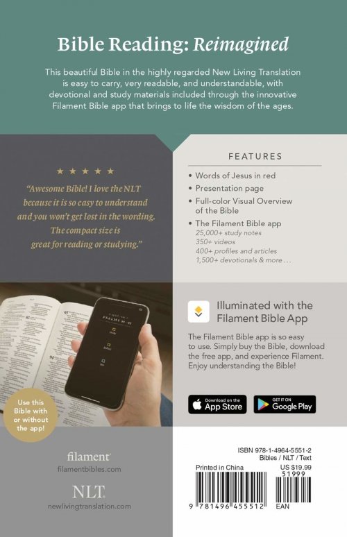 NLT Filament Bible, Charcoal, Imitation Leather, Compact, Zipped, Red Letter,  Print + Digital Bible, App Content, Study Material, Devotional Material