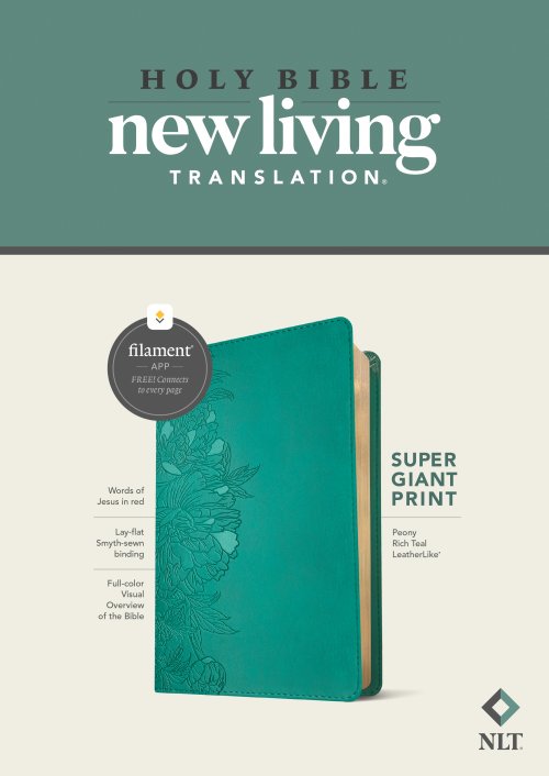 NLT Super Giant Print Bible, Filament-Enabled Edition (Leatherlike, Peony Rich Teal, Red Letter)