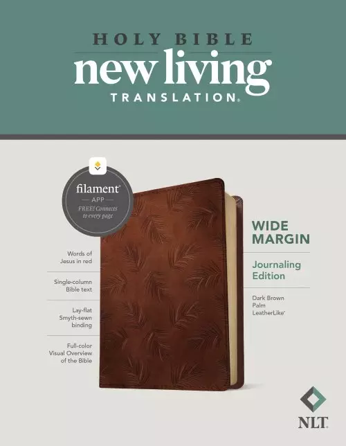 NLT Wide Margin Bible, Filament Enabled (LeatherLike, Dark Brown Palm, Red Letter)