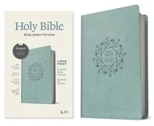 KJV Large Print Premium Value Thinline Bible, Filament Enabled (LeatherLike, Floral Wreath Teal, Red Letter)