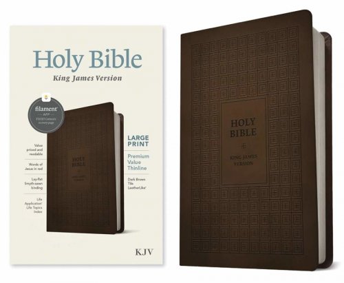 KJV Large Print Premium Value Thinline Bible, Filament Enabled (LeatherLike, Dark Brown Tile, Red Letter)