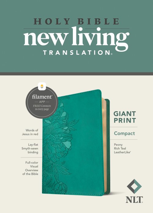 NLT Compact Giant Print Bible, Filament Enabled (LeatherLike, Peony Rich Teal, Red Letter)