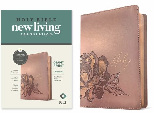 NLT Compact Giant Print Bible, Filament Enabled (LeatherLike, Rose Metallic Peony, Red Letter)