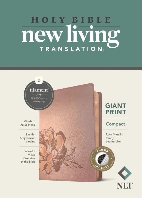 NLT Compact Giant Print Bible, Filament Enabled (LeatherLike, Rose Metallic Peony, Indexed, Red Letter)