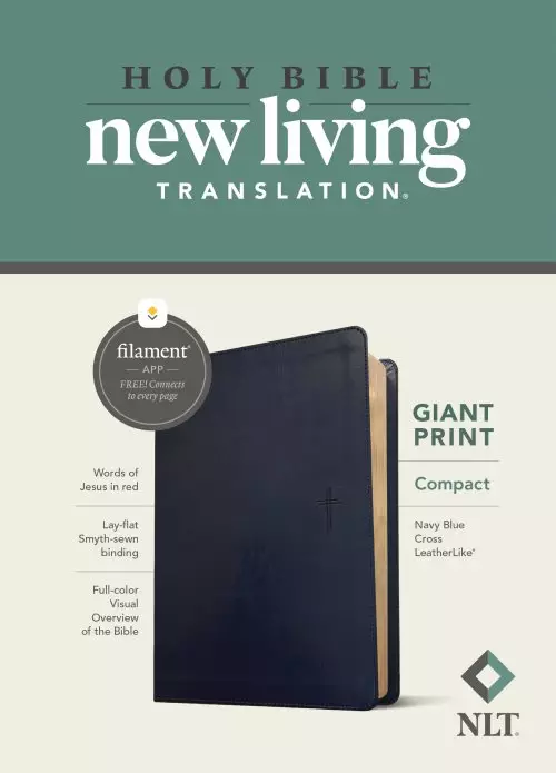 NLT Compact Giant Print Bible, Filament Enabled (LeatherLike, Navy Blue Cross, Red Letter)