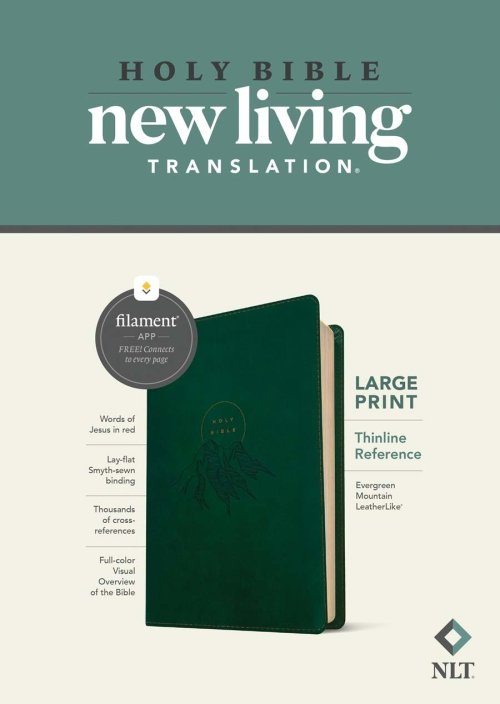 NLT Large Print Thinline Reference Bible, Filament Enabled (LeatherLike, Evergreen Mountain , Red Letter)