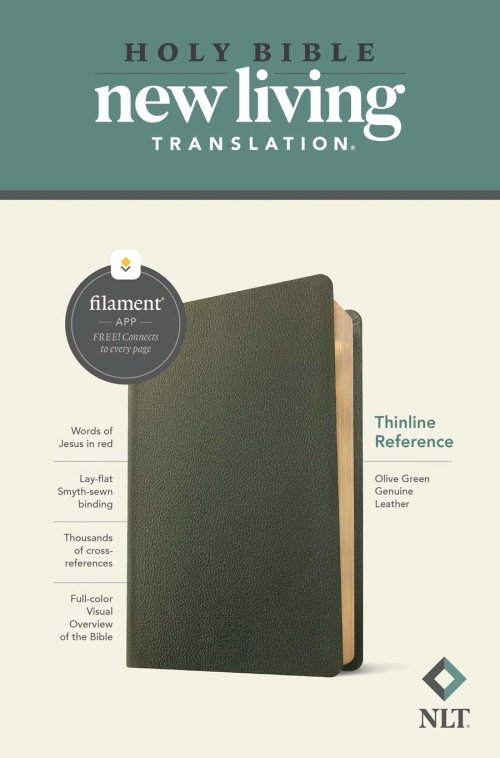 NLT Thinline Reference Bible, Filament Enabled (Genuine Leather, Olive Green, Red Letter)