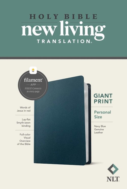 NLT Personal Size Giant Print Bible, Filament Enabled (Genuine Leather, Navy Blue, Red Letter)