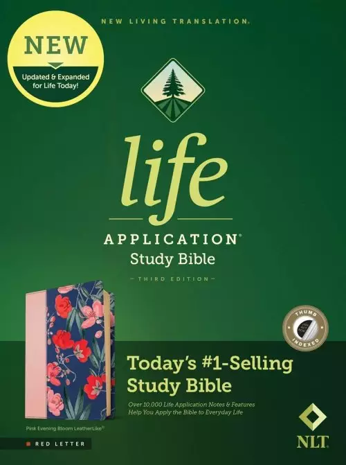 NLT Life Application Study Bible, Third Edition (LeatherLike, Pink Evening Bloom, Indexed, Red Letter)