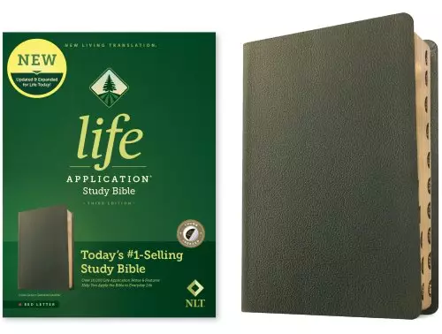 NLT Life Application Study Bible, Third Edition (Genuine Leather, Olive Green, Indexed, Red Letter)