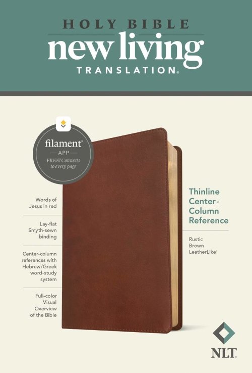 NLT Thinline Center-Column Reference Bible, Filament Enabled (LeatherLike, Rustic Brown, Red Letter)