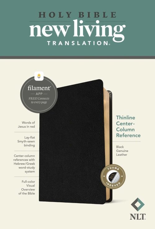 NLT Thinline Center-Column Reference Bible, Filament Enabled (Genuine Leather, Black, Indexed, Red Letter)