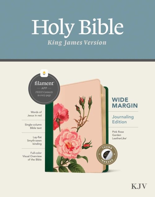 KJV Wide Margin Bible, Filament Enabled (LeatherLike, Pink Rose Garden, Indexed, Red Letter)