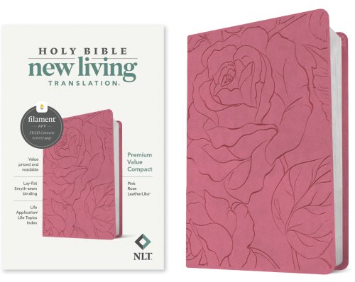 NLT Premium Value Compact Bible, Filament Enabled (LeatherLike, Pink Rose)