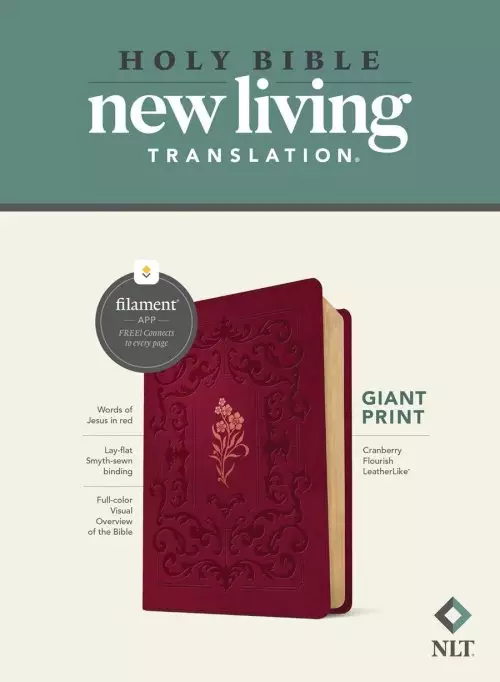 NLT Giant Print Bible, Filament Enabled (LeatherLike, Cranberry Flourish, Red Letter)