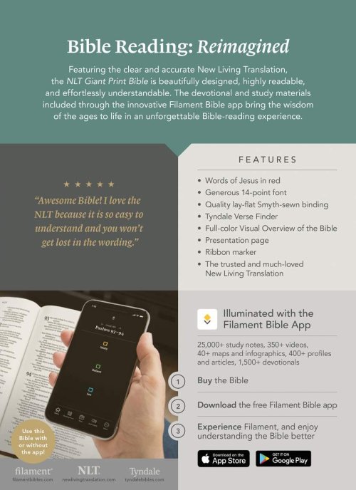 NLT Giant Print Bible, Filament Enabled (LeatherLike, Black, Indexed, Red Letter)