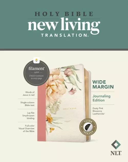 NLT Wide Margin Bible, Filament Enabled (LeatherLike, Dusty Pink Blossoms, Indexed)