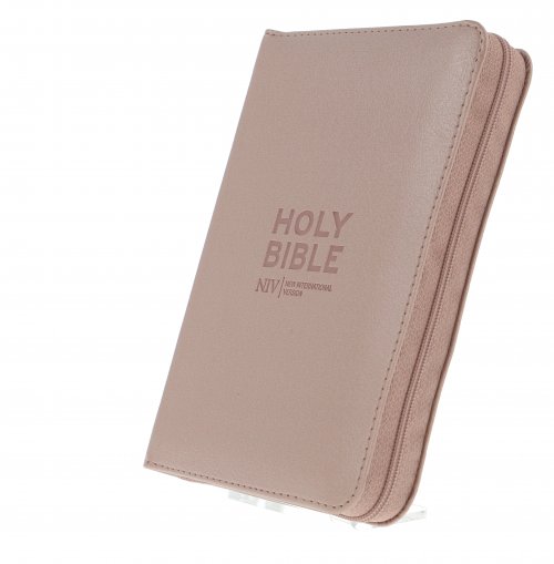 NIV Pocket Bible, Rose Gold, Imitation Leather, Zip, Shortcuts to Key Passages, Ribbon Marker