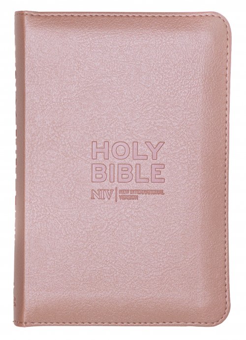 NIV Pocket Bible, Rose Gold, Imitation Leather, Zip, Shortcuts to Key Passages, Ribbon Marker