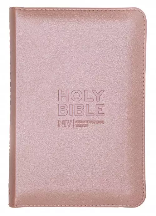 NIV Pocket Bible, Rose Gold, Imitation Leather, Zip, Shortcuts to Key Passages, Ribbon Marker