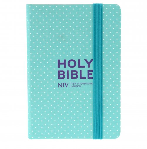 NIV Pocket Mint Polka-Dot Notebook Bible, Light Blue, Hardcover, Shortcuts, Reading plan, Timeline, Book by Book Overview