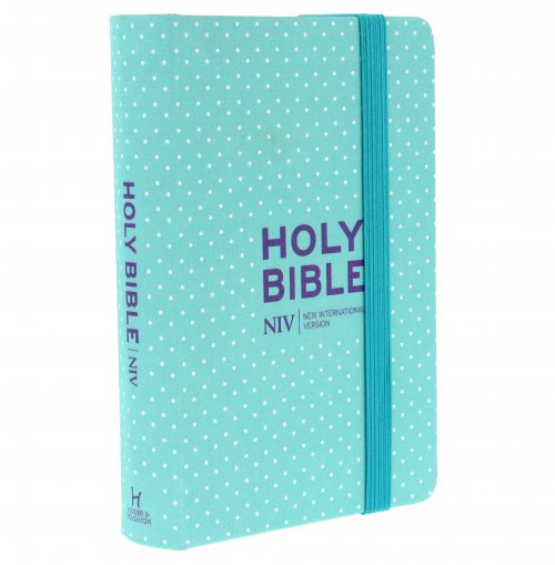 NIV Pocket Mint Polka-Dot Notebook Bible, Light Blue, Hardcover, Shortcuts, Reading plan, Timeline, Book by Book Overview