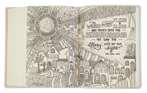 The Message Bible Journalling Bible, White, Canvas, Paraphrase, Hand Drawn Illustrations, Lettered Bible Verses, Colouring