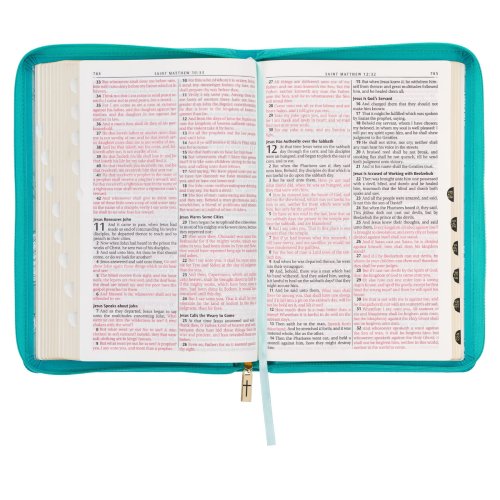 KJV Bible Thinline LP Faux Leather, Teal w/zipper