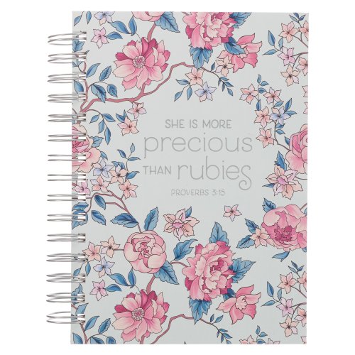 Journal Wirebound Light Blue Floral More Precious than Rubies Prov. 3:15